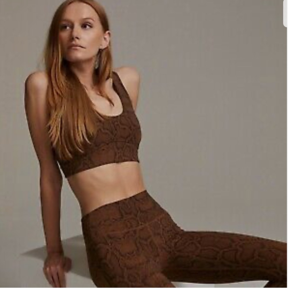 Varley Leggings Luna Burnt Snake Brown Animal Print Dry Wick Large like new